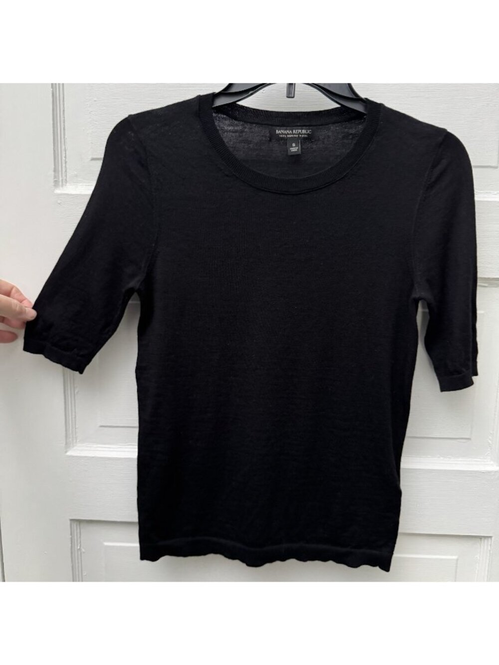 Banana Republic Womens S Black 100% Merino Wool Elbow Sleeve Sweater Top